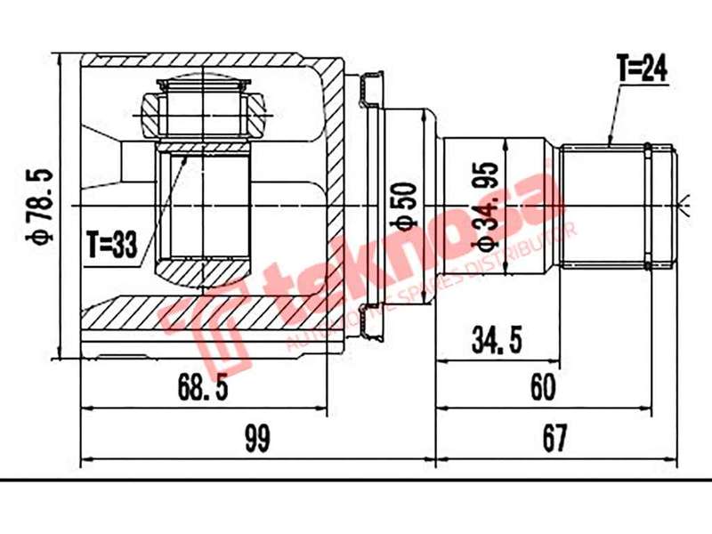 TEKNOSA FRONT LEFT INNER CV JOINT For MITSUBISHI LANCER 2.0 (4B11)(16V 110KW) 13-20