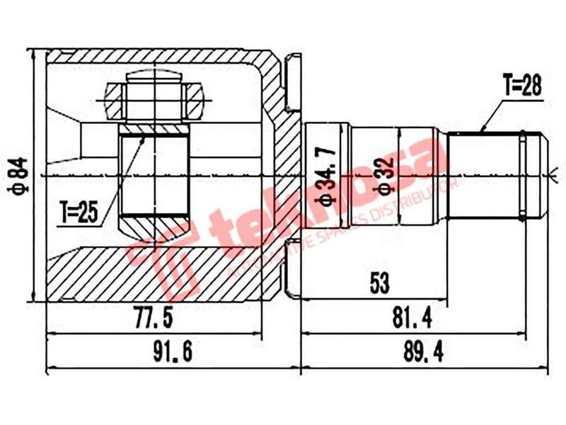 TEKNOSA FRONT LEFT - RIGHT INNER CV JOINT For MITSUBISHI PAJERO [1] 2.6 GLS (4G54)(8V 79KW) 83-91