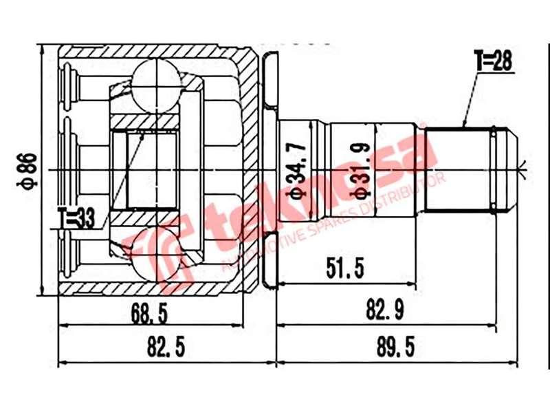 TEKNOSA FRONT LEFT INNER CV JOINT For MITSUBISHI TRITON 3.5 (6G74)(24V 131KW) 06-11