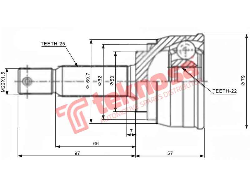 TEKNOSA FRONT LEFT - RIGHT OUTER CV JOINT For HYUNDAI ACCENT [1] 1.3 (G4EH G4AH)(12V 44KW) 94-00