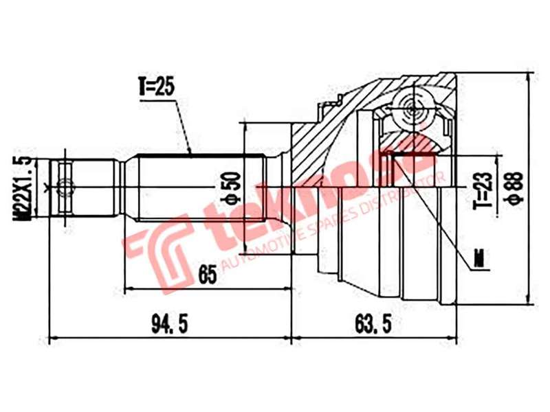 TEKNOSA FRONT LEFT - RIGHT OUTER CV JOINT For HYUNDAI ELANTRA [J1] 1.6 (G4CR)(16V 84KW) 93-95