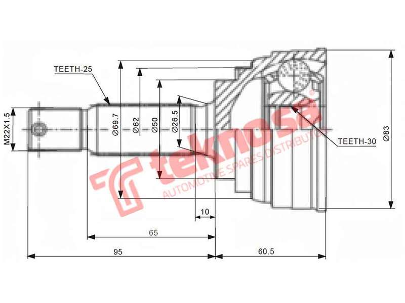 TEKNOSA FRONT LEFT - RIGHT OUTER CV JOINT For HYUNDAI ELANTRA [J1] 1.6 (G4CR)(16V 84KW) 93-95