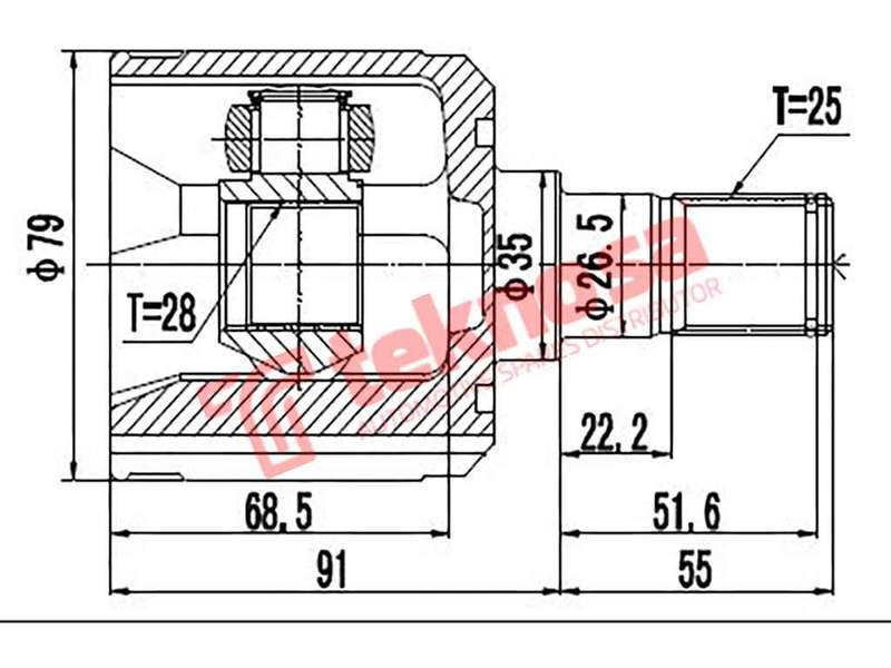TEKNOSA REAR LEFT - RIGHT INNER CV JOINT For MERCEDES BENZ VITO [W639] 111CDI (OM646.982)(16V 80K...