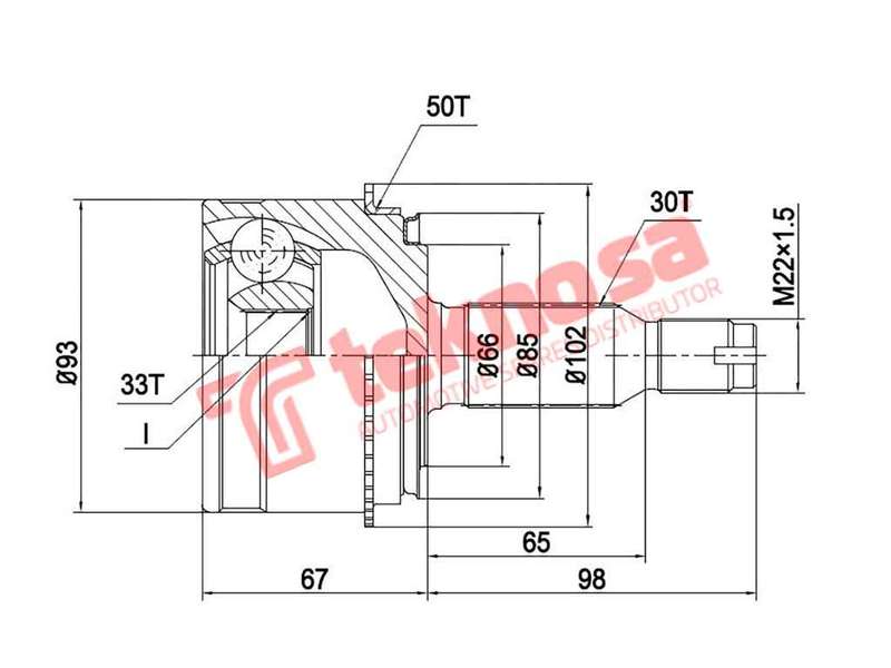 TEKNOSA FRONT LEFT - RIGHT OUTER CV JOINT For MITSUBISHI PAJERO [2] 3.0 (6G72)(24V 123KW) 90-94