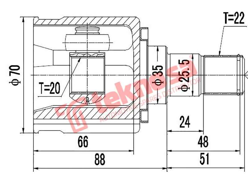 TEKNOSA FRONT LEFT - RIGHT INNER CV JOINT For CHEVROLET SPARK 1.2 (B12D1)(16V 60KW) 10-17