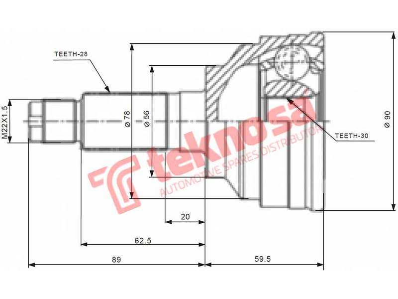 TEKNOSA FRONT LEFT - RIGHT OUTER CV JOINT For MAZDA 626 [2] 2.0I (FS)(16V 93KW) 99-18