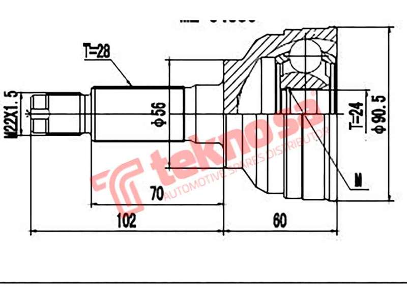 TEKNOSA FRONT LEFT - RIGHT OUTER CV JOINT For KIA CARNIVAL 2.9 CRDI (J3TCI)(16V 106KW) 02-04