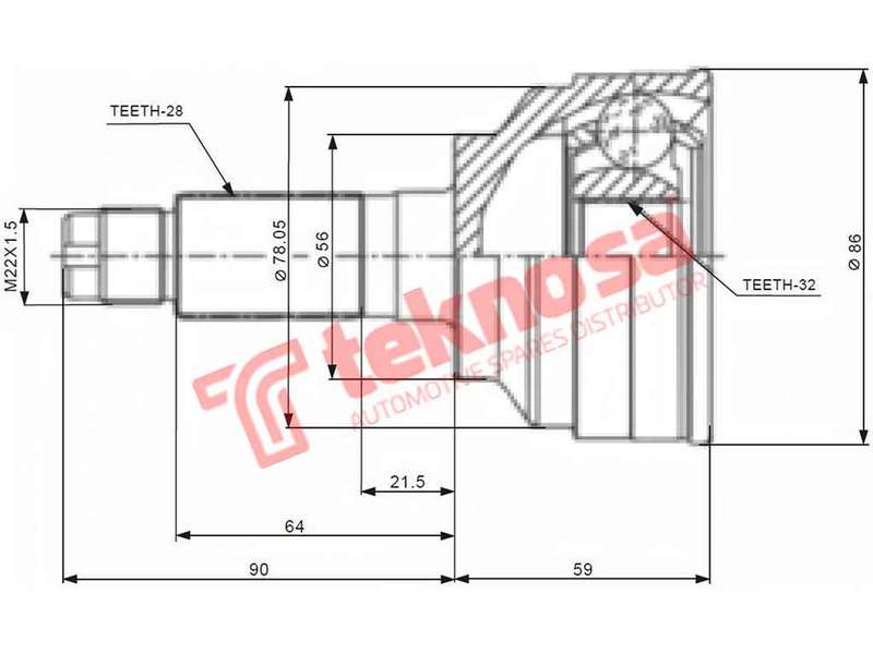 TEKNOSA FRONT LEFT - RIGHT OUTER CV JOINT For MAZDA MX6 2.5 (KL)(24V 121KW) 98-17