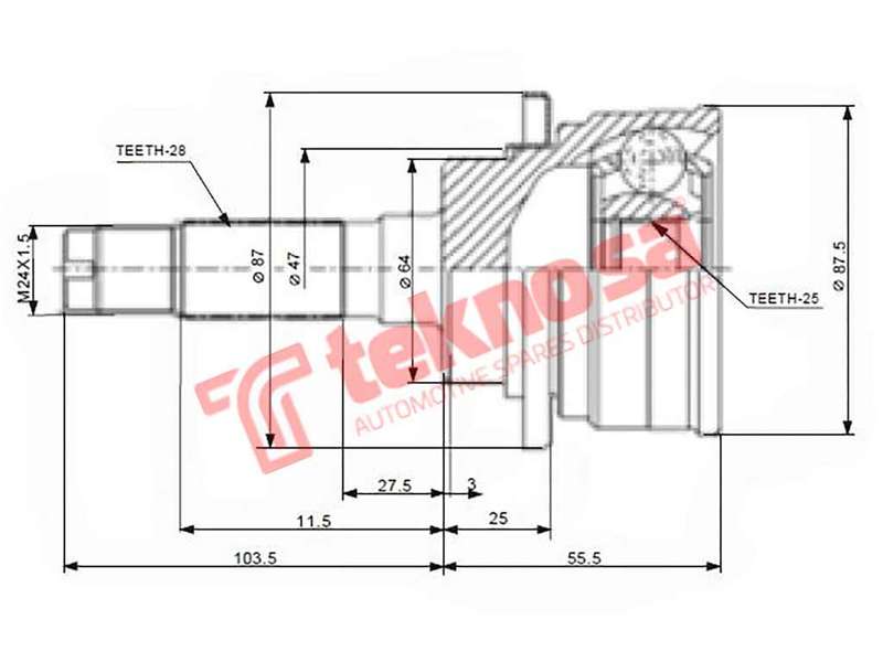 TEKNOSA FRONT LEFT - RIGHT OUTER CV JOINT For FORD EVEREST [1] 3.0 TDCI (MRZ-CD)(16V 115KW) 07-20