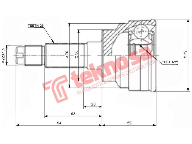 TEKNOSA FRONT LEFT - RIGHT OUTER CV JOINT For MAZDA ETUDE 160I (B6D)(16V 81KW) 95-99