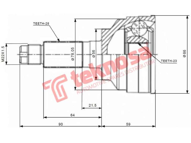 TEKNOSA FRONT LEFT - RIGHT OUTER CV JOINT For FORD TELSTAR 2.0 (FS)(16V 85KW) 93-97