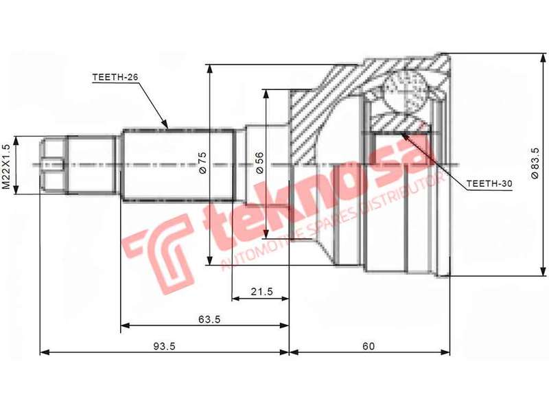 TEKNOSA FRONT LEFT - RIGHT OUTER CV JOINT For MAZDA ETUDE 180I (BP)(16V 93KW) 95-00