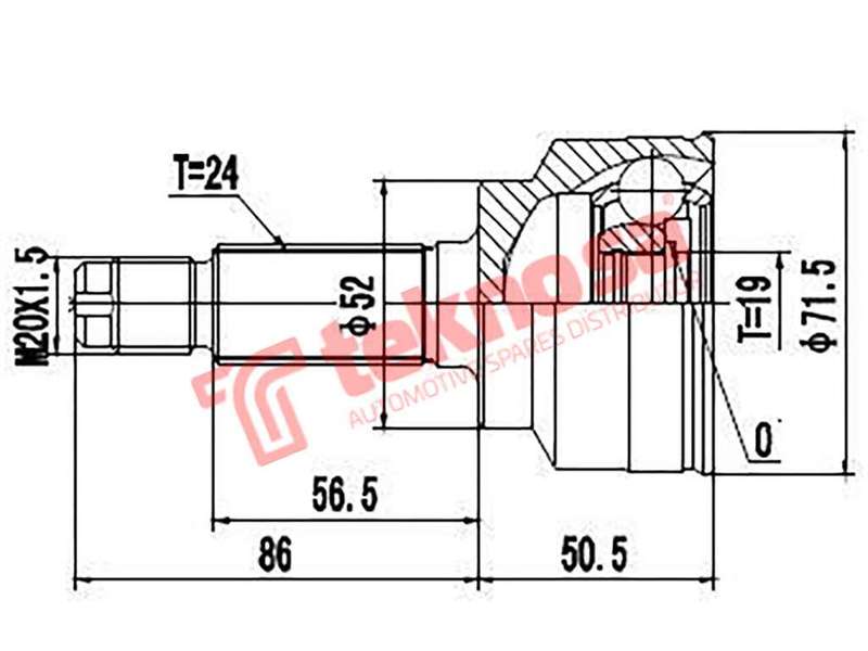 TEKNOSA FRONT LEFT - RIGHT OUTER CV JOINT For KIA PRIDE 1.3 (B3)(8V 51KW) 98-00