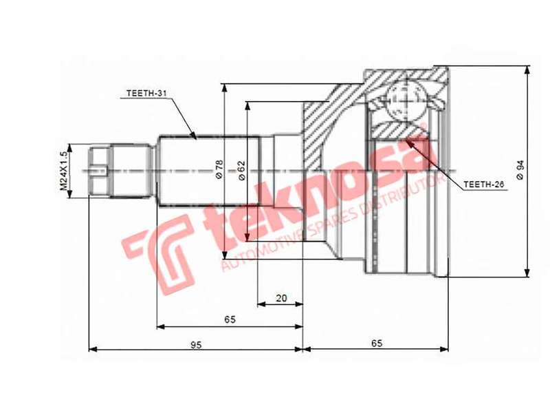 TEKNOSA FRONT LEFT - RIGHT OUTER CV JOINT For MAZDA B2200 (F2)(12V 77KW) 91-99