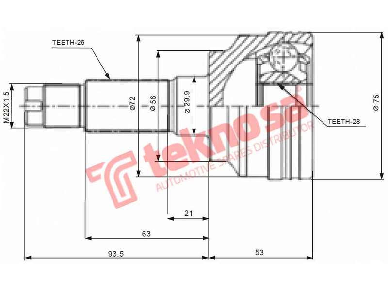 TEKNOSA FRONT LEFT - RIGHT OUTER CV JOINT For MAZDA ETUDE 160I (ZMD)(16V 79KW) 00-04
