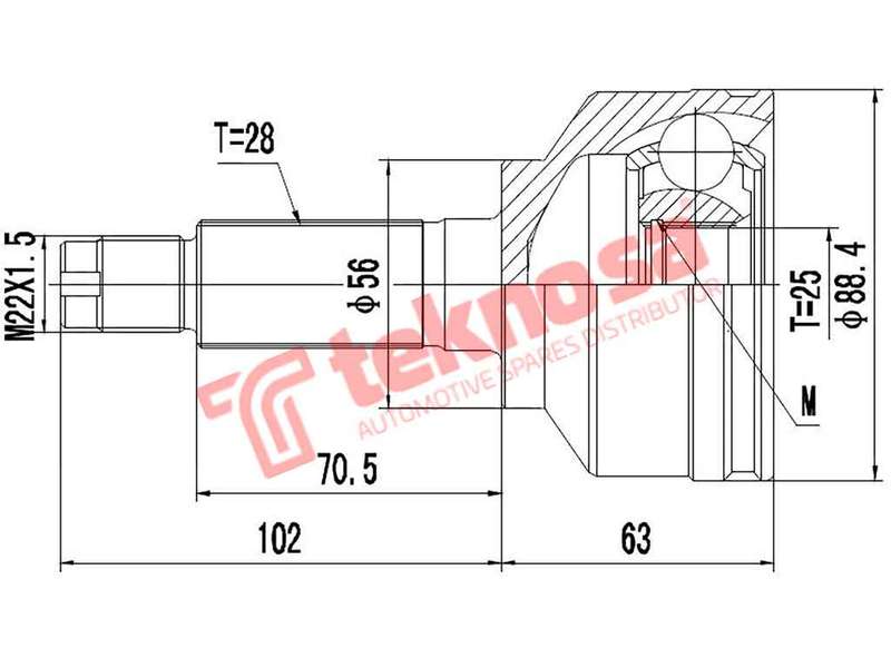 TEKNOSA FRONT LEFT - RIGHT OUTER CV JOINT For KIA SORENTO [1] 2.5 CRDI (D4CB)(16V 103KW) 03-06