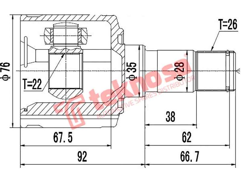 TEKNOSA FRONT LEFT - RIGHT INNER CV JOINT For KIA SHUMA [1] 1.8 (TE)(16V 82KW) 98-02