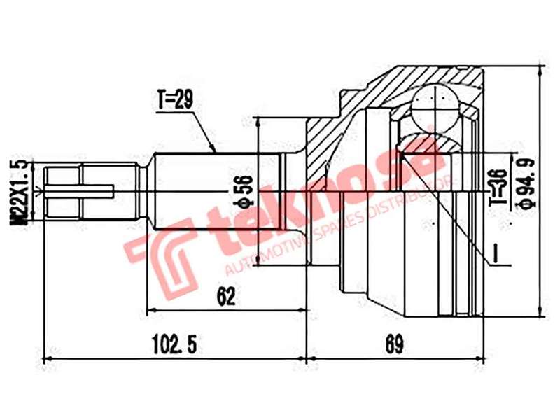 TEKNOSA FRONT LEFT - RIGHT OUTER CV JOINT For RENAULT GRAND-SCENIC [3] 2.0 DCI (M9R 615)(16V 110K...