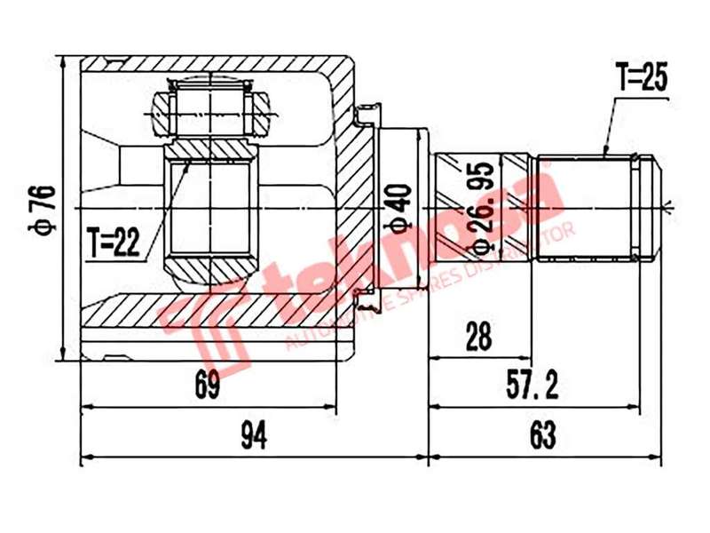 TEKNOSA FRONT LEFT - RIGHT INNER CV JOINT For NISSAN TIIDA 1.6 (HR16DE)(16V 77KW) 06-20