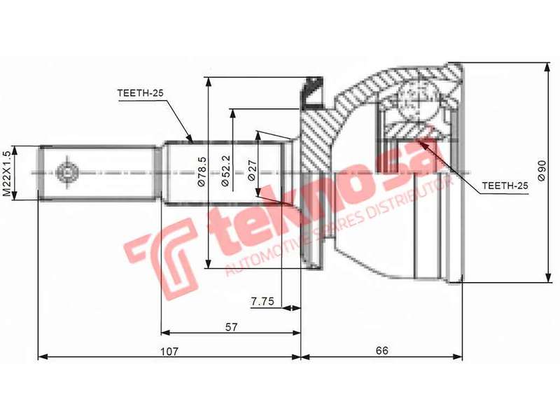 TEKNOSA FRONT LEFT - RIGHT OUTER CV JOINT For NISSAN SENTRA 1.8 COUPE (CA18DE)(16V 103KW) 89-92