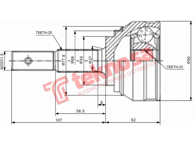TEKNOSA FRONT LEFT - RIGHT OUTER CV JOINT For NISSAN SENTRA [2] 1.6 (GA16DE)(16V 79KW) 92-97