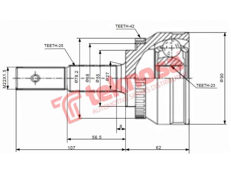 TEKNOSA FRONT LEFT - RIGHT OUTER CV JOINT For NISSAN SENTRA [2] 160I (GA16DNE)(16V 77KW) 97-02