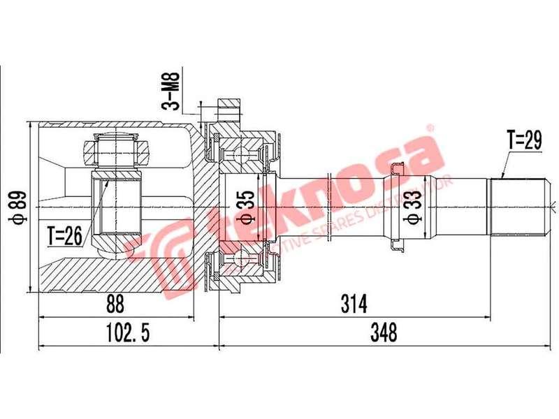 TEKNOSA FRONT LEFT - RIGHT INNER CV JOINT For NISSAN X-TRAIL [T30] 2.0 (QR20DE)(16V 103KW) 02-08