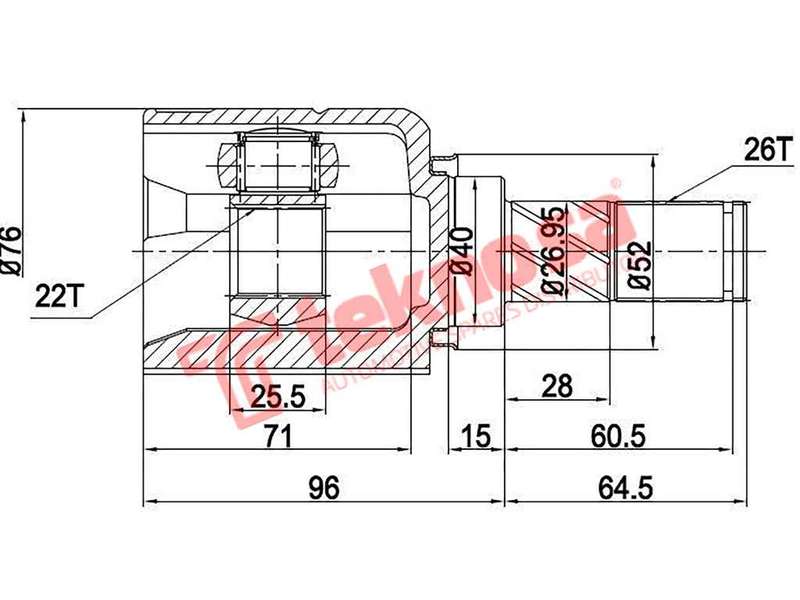TEKNOSA FRONT LEFT - RIGHT INNER CV JOINT For NISSAN NP200 1.6 (K7M)(8V 66KW) 08-20
