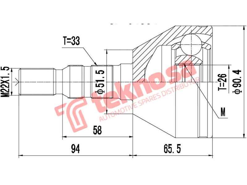 TEKNOSA FRONT LEFT - RIGHT OUTER CV JOINT For OPEL ASTRA [H] 1.9 (Z19DTH)(16V 110KW) 04-10