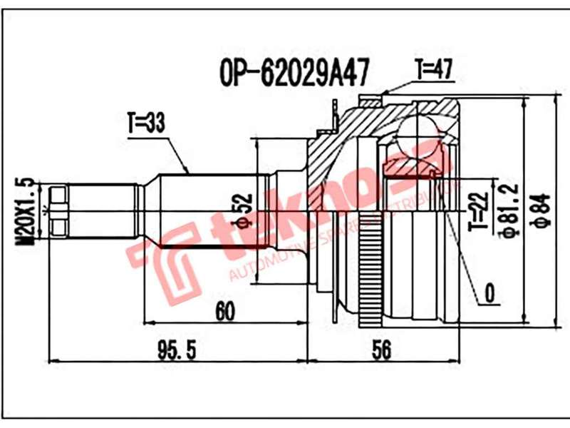 TEKNOSA FRONT LEFT - RIGHT OUTER CV JOINT For OPEL ASTRA [G] 1.6 (X16XEL/Z16XE)(16V 74KW) 99-04