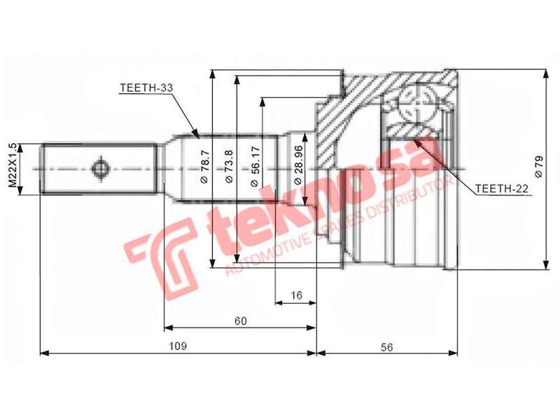 TEKNOSA FRONT LEFT - RIGHT OUTER CV JOINT For DAEWOO LANOS [1] 1.6 (A16DMS)(16V 78KW) 97-00