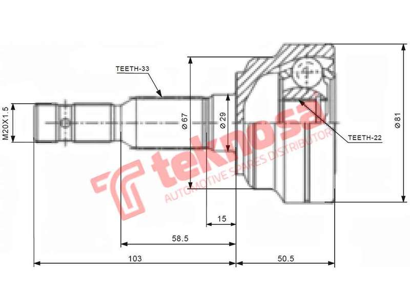 TEKNOSA FRONT LEFT - RIGHT OUTER CV JOINT For OPEL ASTRA [G] 1.6 (C16SEL)(8V 74KW) 98-04