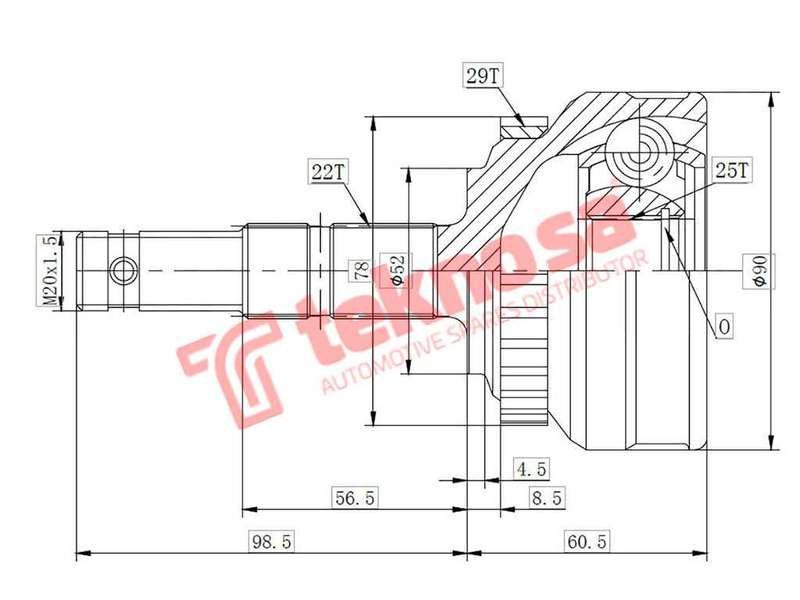 TEKNOSA FRONT LEFT - RIGHT OUTER CV JOINT For CHEVROLET UTILITY 1.8 (C18SE)(8V 77KW) 11-17