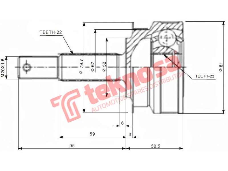 TEKNOSA FRONT LEFT - RIGHT OUTER CV JOINT For OPEL CORSA 1.4 (C14SE)(8V 66KW) 03-10
