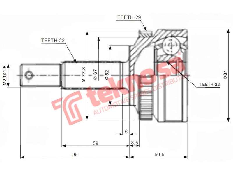 TEKNOSA FRONT LEFT - RIGHT OUTER CV JOINT For OPEL KADETT (C14NZ)(8V 55KW) 93-99