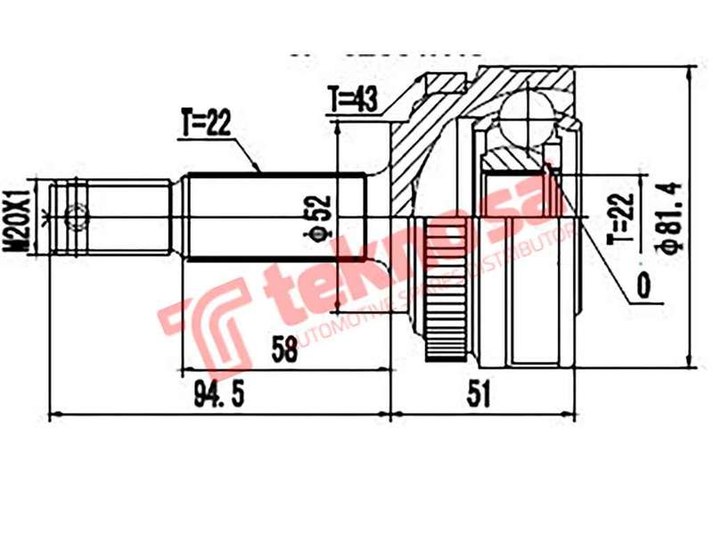 TEKNOSA FRONT LEFT - RIGHT OUTER CV JOINT For OPEL ASTRA (C16NZ)(8V 58KW) 93-98