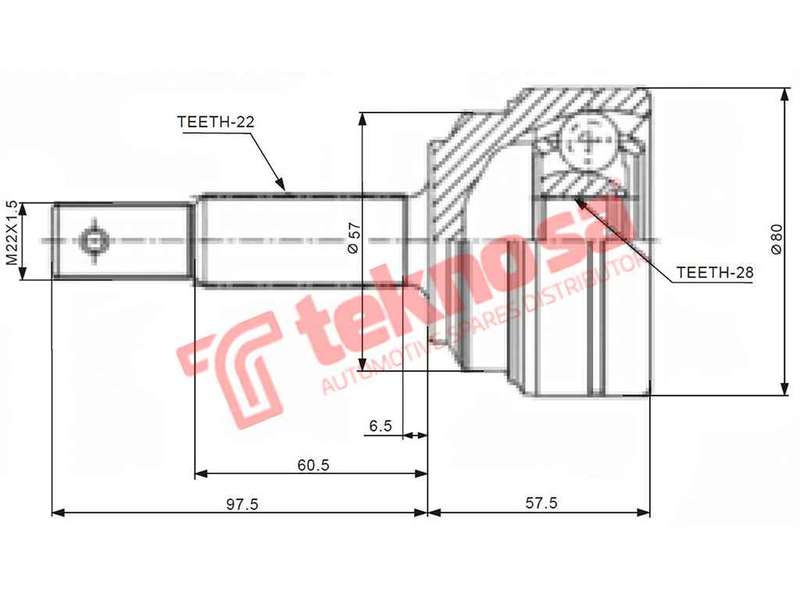 TEKNOSA FRONT LEFT - RIGHT OUTER CV JOINT For OPEL CORSA [B] 130I LITE (13NE)(8V 58KW) 96-00