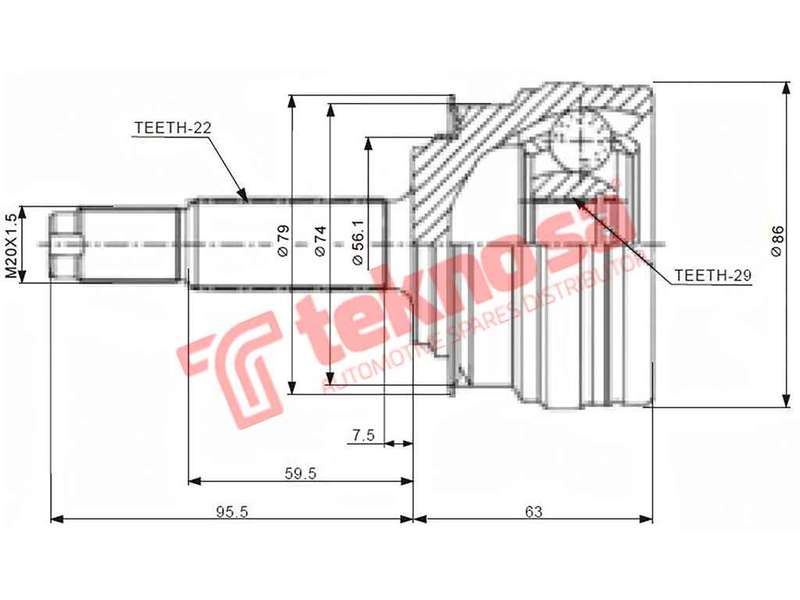 TEKNOSA FRONT LEFT - RIGHT OUTER CV JOINT For DAEWOO CIELO 1.5 (G15MF)(8V 66KW) 96-98