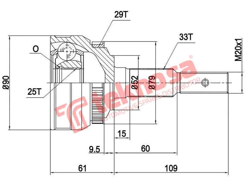 TEKNOSA FRONT LEFT - RIGHT OUTER CV JOINT For OPEL ASTRA [F] 2.0 (C20SEH)(8V 95KW) 93-96