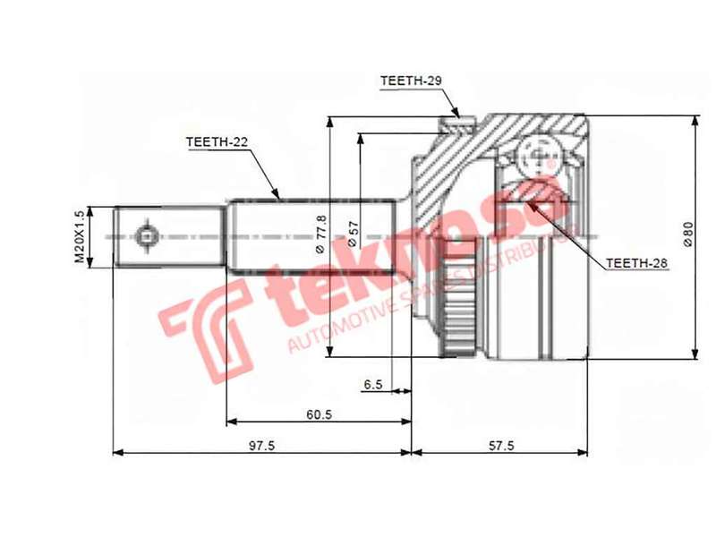 TEKNOSA FRONT LEFT - RIGHT OUTER CV JOINT For OPEL CORSA 1.7 (Y17DT)(16V 55KW) 04-10
