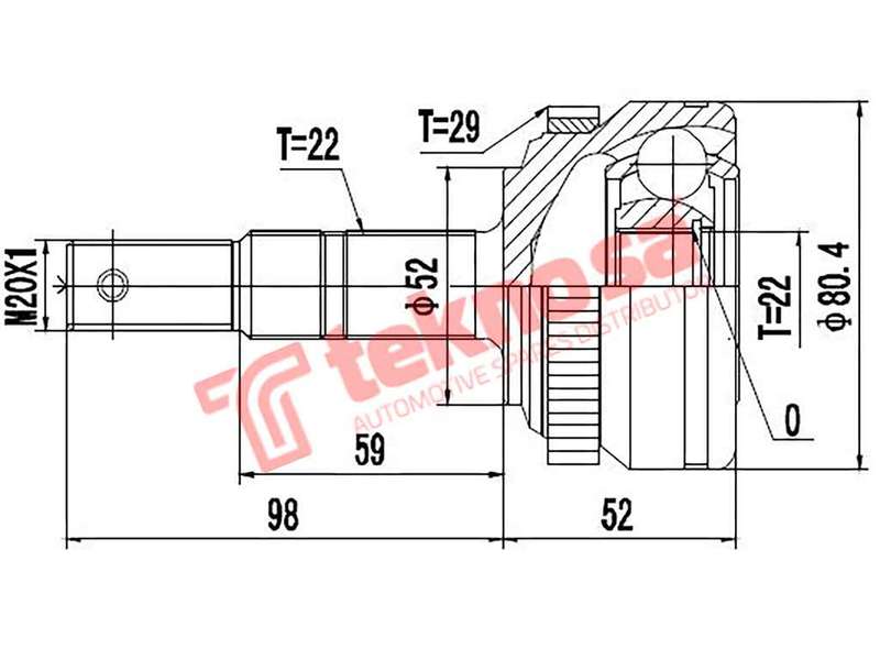 TEKNOSA FRONT LEFT - RIGHT OUTER CV JOINT For OPEL CORSA 1.4 (C14SE)(8V 66KW) 03-10