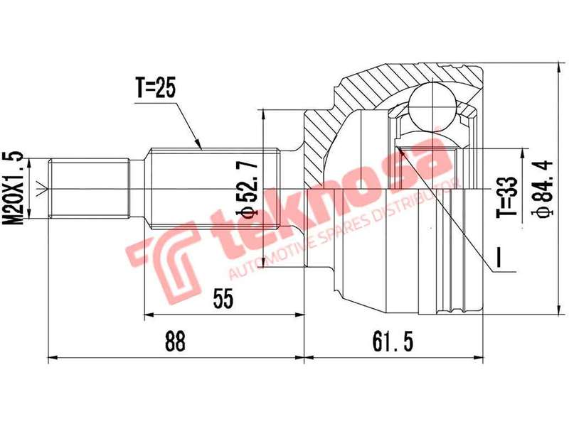 TEKNOSA FRONT LEFT - RIGHT OUTER CV JOINT For RENAULT SCENIC [2] 2.0 (F4R 770 771)(16V 99KW) 04-09