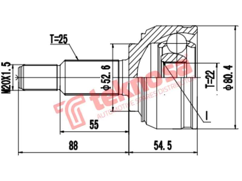 TEKNOSA FRONT LEFT - RIGHT OUTER CV JOINT For RENAULT SCENIC [2] 1.4 (K4J 740)(16V 72KW) 05-09