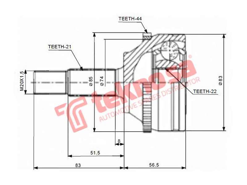 TEKNOSA FRONT LEFT - RIGHT OUTER CV JOINT For RENAULT SCENIC [1] 1.6 (K4M 700 701 709 704)(16V 79...