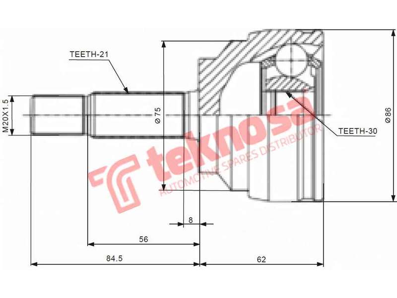 TEKNOSA FRONT LEFT - RIGHT OUTER CV JOINT For RENAULT CLIO [2] 1.2 (D4F 712 714 706)(16V 55KW) 03-09