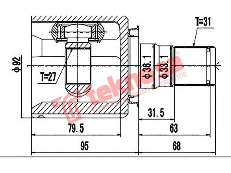 TEKNOSA REAR LEFT - RIGHT INNER CV JOINT For LAND ROVER FREELANDER [2] 2.2 TD4 (224DT)(16V 118KW)...