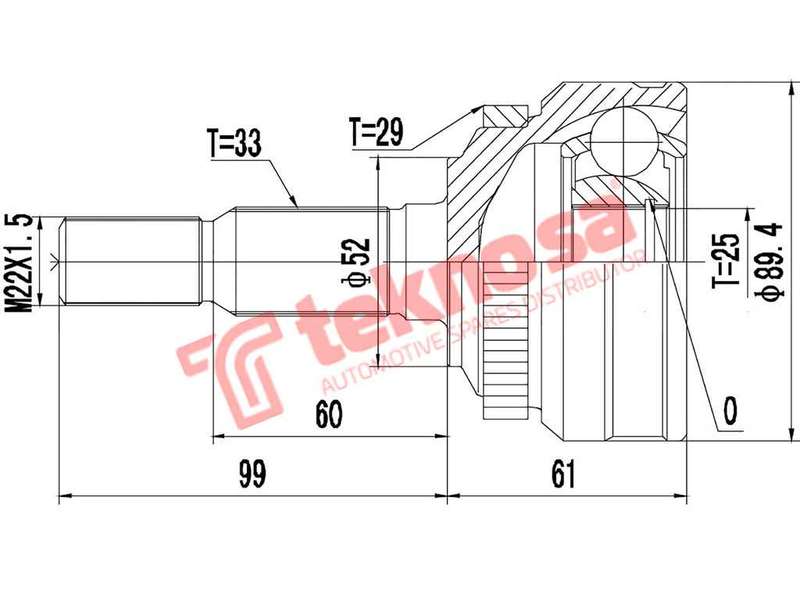 TEKNOSA FRONT LEFT - RIGHT OUTER CV JOINT For OPEL ZAFIRA 1.8 (Z18XE)(16V 92KW) 01-06