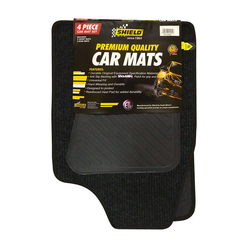 Shield Universal Coal Ribbed Mat With Vinyl Heelpad & Black Binding - 4 Piece