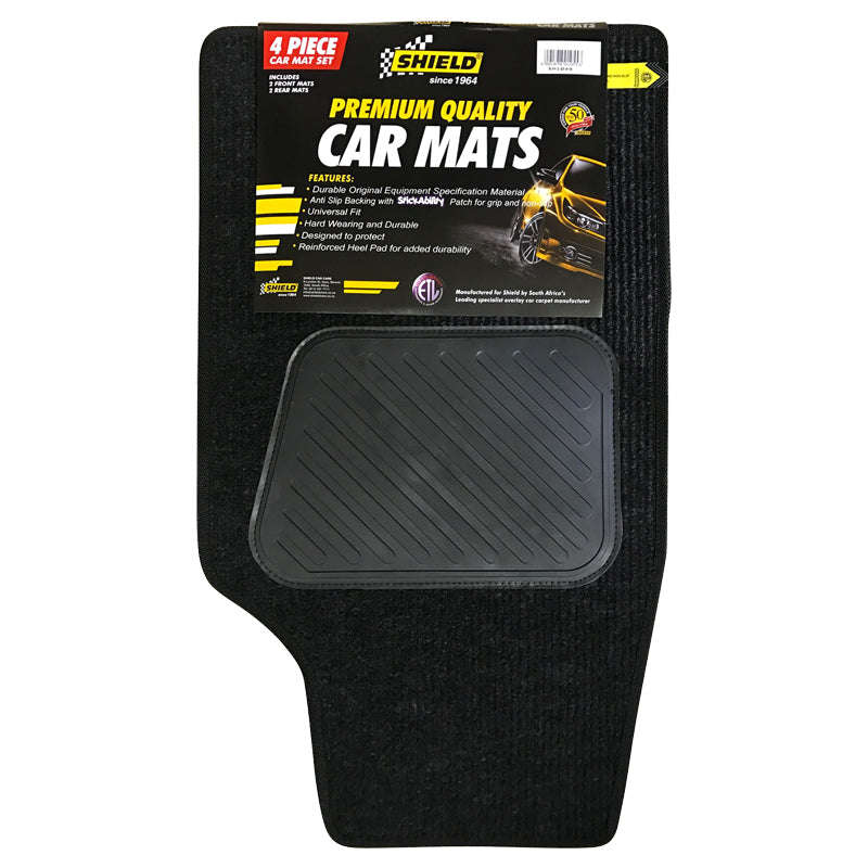 Shield Universal 4Ã4 Ribbed Coal Mats With Heelpads & Black Binding - 4 Piece