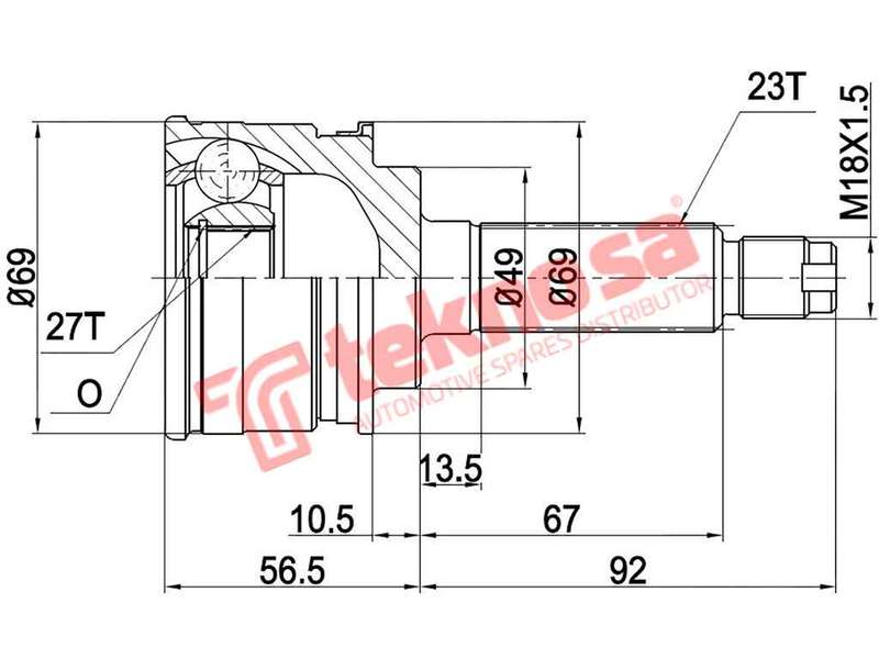 TEKNOSA FRONT LEFT - RIGHT OUTER CV JOINT For TATA ININDIGO 1.4I (475 MPFI)(*V 63KW) 02-09